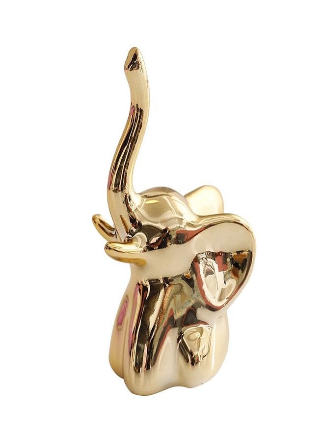 Chiorgone Gold Ceramic Elephant Figurine - Feng Shui Lucky Home Office Desk Decor - Prosperity Wisdom Gift.